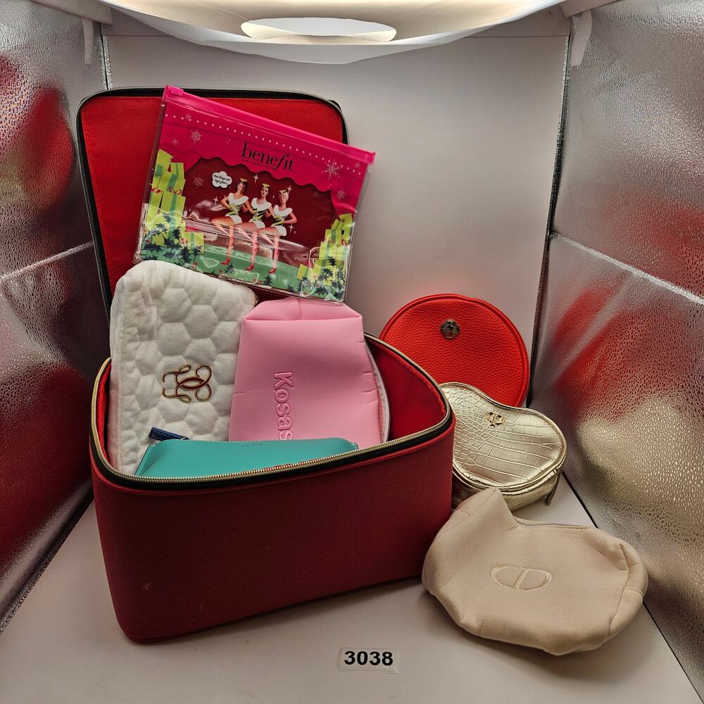 LOT OF 9 DESIGNER COSMETIC MAKEUP BEAUTY ZIP POUCHES BAGS + ESTEE LAUDER CASE